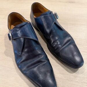 Men's 12 Magnanni Blue Leather Monk Strap Dress Shoes